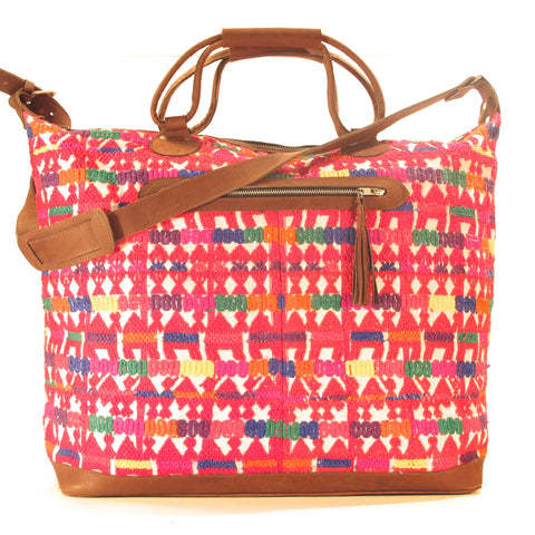 San Pedro Ayampuc Weekend Maletta Red White Brocade